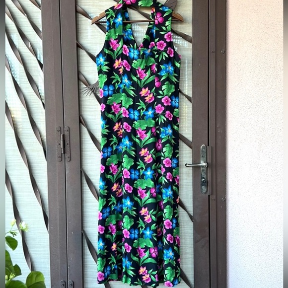 🌺 VIRGO Halter Style Button-Up Tropical Floral Sleeveless Summer Maxi Dress 🌺 - Picture 10 of 16